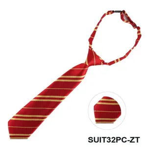Red and yellow striped tie pocket square detail, casual necktie accessory close-up view.