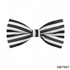 Gros plan détaillé de la texture et du motif du nœud papillon à rayures noir et blanc.