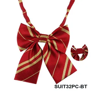 Detail view of the red and gold striped bow tie for JK uniform and daily fashion matching.