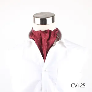 Classica cravatta ascot in seta bordeaux a pois da uomo elegante foulard da collo formale.
