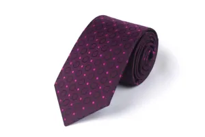 Men's purple patterned necktie, classic geometric polka dot design for business suit wear.