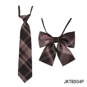 Ensemble cravate et nœud papillon à carreaux style JK japonais, cravate d'écolier marron à motifs.