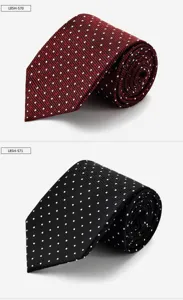 Men's polka dot silk tie set, classic business formal necktie in red and black colors.