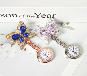 Crystal Rhinestone Butterfly Nurse Watch Quartz Pocket Watch Medical Doctor Brooch Watch