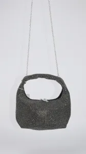 Schwarze Strass Abendtasche Damen Glitzer Pailletten Party Umhaengetasche Handtasche