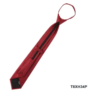 Red zipper tie for men, easy to wear pre-tied necktie with back zip design for formal wear.