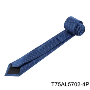 Detailed close-up view of a blue men's formal jacquard tie featuring delicate polka dot patterns.