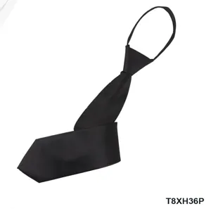 Detail shot of the black pre-tied zipper tie, showing the fine woven texture and neat structure.