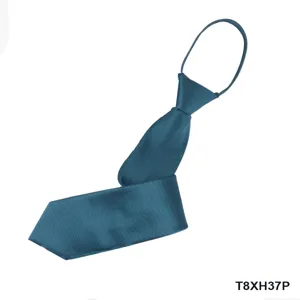 Men's solid blue zipper tie ready-made easy wear business formal necktie daily accessory.