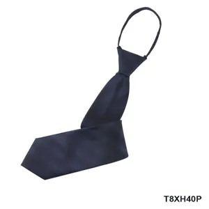 Detailed view of the dark blue zipper tie made from premium polyester material texture.