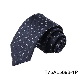 Men's Navy Blue Jacquard Silk Tie Detail View Classic Business Formal Necktie Accessory