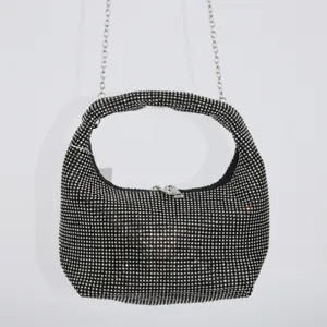 Schwarze Strass Abendtasche Kristall Hobo Tasche schimmernde elegante Party Handtasche