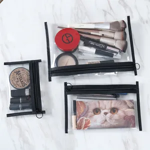 Clear waterproof cosmetic bags 3-piece set, portable travel makeup storage organizers for women.