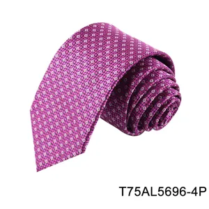 Men's purple geometric jacquard tie detail, professional business formal silk-like necktie.