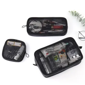 Portable Large Capacity Transparent Lace Mesh Makeup Bag Toiletry Storage Pouch Black Travel Organizer Bag Set