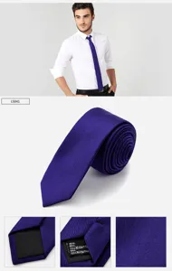 Men purple slim necktie 6cm narrow business casual polyester fashion tie detail view.