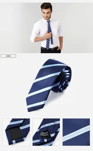 Men's classic blue and white striped narrow tie, stylish Korean style business fashion.