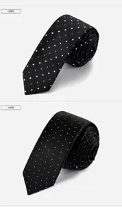 Men's stylish narrow tie 6cm black dotted pattern business formal necktie detail view