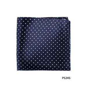 Donkerblauwe pochet met stippen voor heren, elegante zijdeachtige zakdoek voor formele pakken.