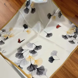 Digital printed silk square scarf for women, lightweight mulberry silk neck scarf, 55x55cm.