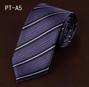 Purple and black striped men's necktie, classic formal business neckwear for wedding or groom.