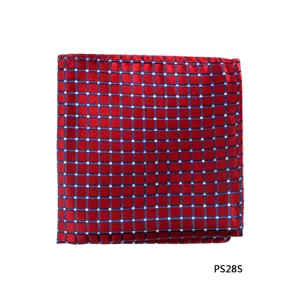 Stijlvol rode zijden pochet voor heren met een klassiek blauw en wit ruitpatroon.
