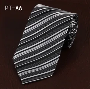 Classic black and white striped men's tie for business formal wear and wedding events.