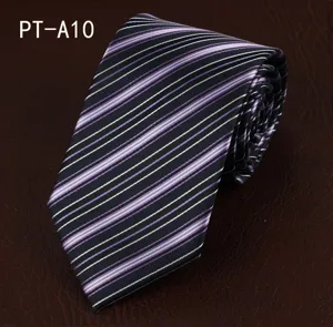 Striped men's formal business tie, elegant purple and black design for wedding and office.