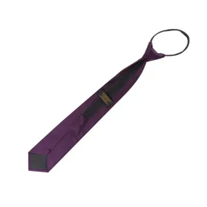 Detail view of purple zipper necktie, convenient pre-tied business formal tie for men daily wear.