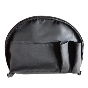 Bolsa cosmetica de viaje impermeable negra con bolsillos frontales para lapiz labial y cremallera