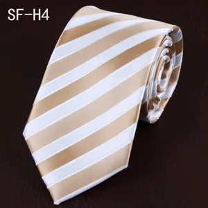 Men's classic striped business tie in gold and white, elegant twill design for formal wear.