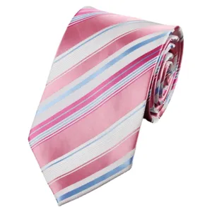 Men's business striped tie pink blue white classic twill design formal necktie for wedding