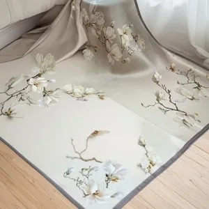 Mulberry silk square scarf detail shot featuring elegant floral print for women fashion.