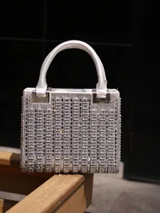 Stunning rhinestone evening handbag for women, sparkling crystal top handle bag for parties.