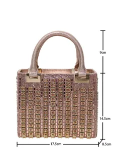 Luxury rhinestone evening handbag with top handle, sparkling crystal design for party prom.
