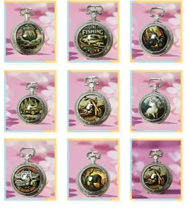 Vintage quartz pocket watch necklace with classic retro theme dials and stylish designs.