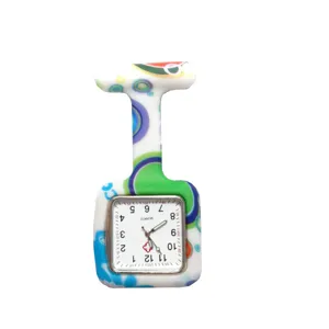 Silicone nurse fob watch, quartz movement, colorful abstract print. Ideal for medical professionals.
