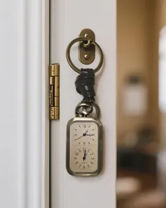 Orologio da tasca al quarzo vintage a doppio quadrante portachiavi in pelle intrecciata.