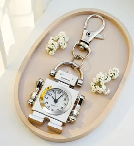Retro robot pocket watch keychain, cute fashion pendant quartz watch for kids and daily use.