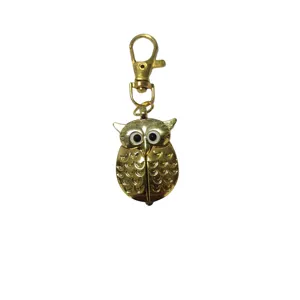 Gold owl pocket watch keychain portable nurse watch student exam cute pendant accessory.