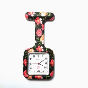 Square Silicone Printed Nurse Watch Quartz Movement Pocket Watch With Brooch Pin Medical Watch For Doctor Student