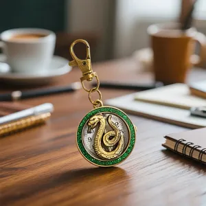 Vintage Bronze Snake Pocket Watch Keychain Quartz Decorative Pendant for Keys Bag Accessories