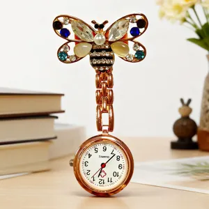 Alloy Bee Nurse Watch Quartz Pocket Watch Crystal Rhinestone Artificial Pearl Brooch Watch Student Exam Jewelry Gift