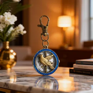 Vintage bronze bird pocket watch keychain quartz decorative clock accessory gift