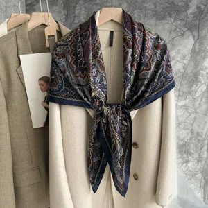 Luxury silk scarf with vintage paisley print, elegant square shawl design for women autumn.