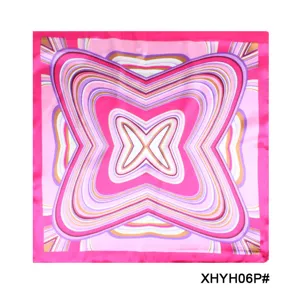 Pink geometric pattern small silk scarf, elegant accessory for women, square style detail.