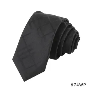 Classic dark plaid men's necktie, elegant business casual woven tartan tie accessory.