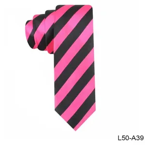 Men's fashion black and hot pink striped narrow necktie, stylish polyester silk business wear.