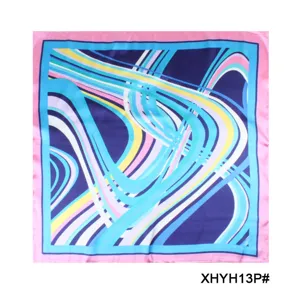 Women fashion printed square silk scarf abstract wavy pattern chic neckerchief accessory