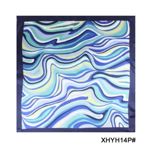 Detailed view of women fashion abstract wavy print square silk scarf for daily styling decoration.